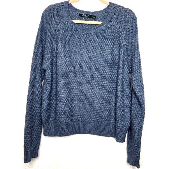 Ralph Lauren Womens Sweater XL Blue Alpaca Wool Textured Preppy Coastal Heritage - Picture 1 of 7